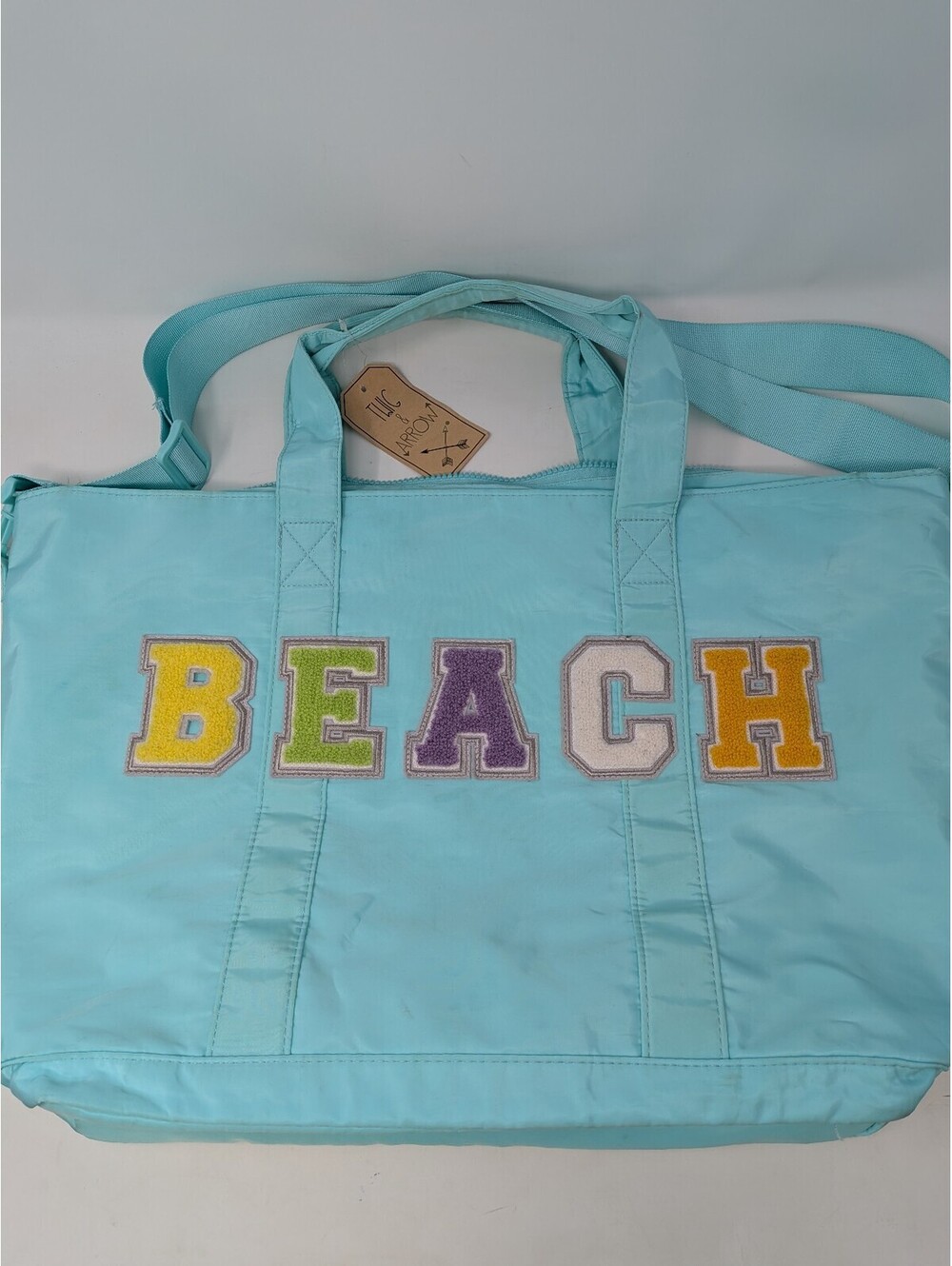 Twig & Arrow Blue Nylon Beach Terry Patch Travel Tote Bag NWT